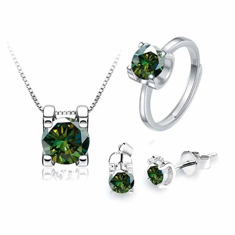 Moissanite Set of 4 // Dark Green