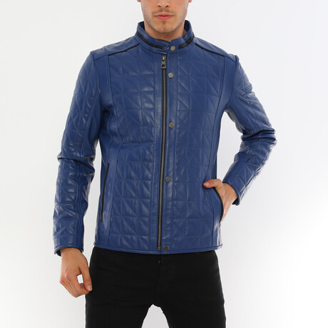 Mock Neck Quilted Jacket // Blue (S)