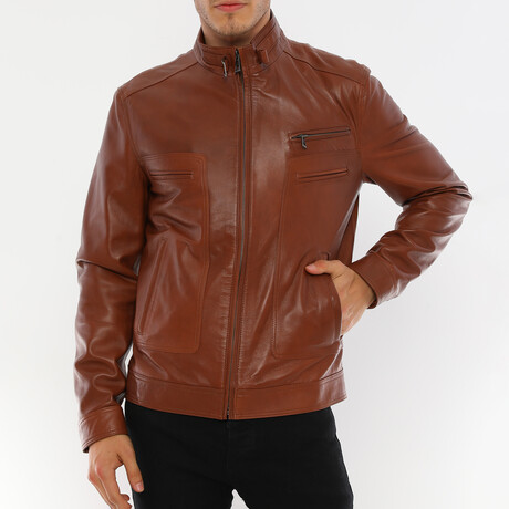 Mock Neck Racer Jacket // Chestnut (S)