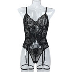 Midnight Radiance Rhinestone Lace Bodysuit // Black (L)