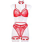 4 Piece Sheer Lingerie Set Obsession Strapped // Red (L)