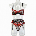 Scarlet Petals Lace 3 Piece Lingerie Set // Black (L)