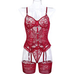 3 Piece  Lace Corset Set Scarlet Desire // Red (L)