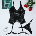 Midnight Radiance Rhinestone Lace Bodysuit // Black (L)