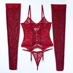 3 Piece  Lace Corset Set Scarlet Desire // Red (L)