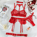 5 Piece Lingerie Set Enchanting Lace Harness // Red (M)