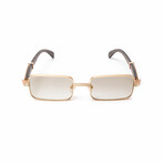 Unisex // Brigade 18KT Rose Gold & Wood Rectangular Sunglasses // Gradient Grey + White Gold