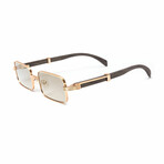 Unisex // Brigade 18KT Rose Gold & Wood Rectangular Sunglasses // Gradient Grey + White Gold