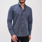 Placket Detail Button-Up Shirt // Oil Blue (2XL)