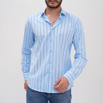 Patterned Pinstripe Button-Up Shirt // Light Blue + Navy Blue (M)