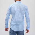 Patterned Pinstripe Button-Up Shirt // Light Blue + Navy Blue (M)