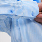 Patterned Pencil Stripe Button-Up // Light Blue + White (L)