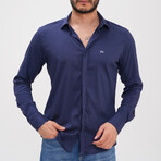 Patterned Button-Up Shirt // Navy Blue (2XL)