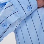 Patterned Pinstripe Button-Up Shirt // Light Blue + Navy Blue (M)