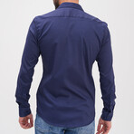 Patterned Button-Up Shirt // Navy Blue (2XL)