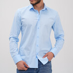Patterned Pencil Stripe Button-Up // Light Blue + White (L)
