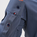 Placket Detail Button-Up Shirt // Oil Blue (2XL)