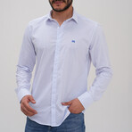 Patterned Dot Button-Up Shirt // White + Light Blue (2XL)