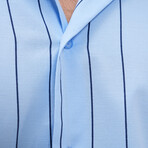 Patterned Pinstripe Button-Up Shirt // Light Blue + Navy Blue (M)