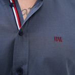 Placket Detail Button-Up Shirt // Oil Blue (2XL)