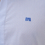 Patterned Dot Button-Up Shirt // White + Light Blue (2XL)
