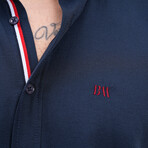 Placket Detail Button-Up Shirt // Navy Blue (2XL)