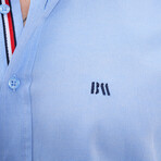 Placket Detail Button-Up Shirt // Light Blue (XL)