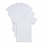 3 Pack Cotton Slim Fit V-Neck T-Shirts // White (S)