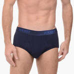 3 Pack Cotton Fly Front Brief // Navy + Cobalt + Porcelain (32)