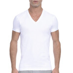 3 Pack Cotton Slim Fit V-Neck T-Shirts // White (S)