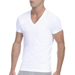 3 Pack Cotton Slim Fit V-Neck T-Shirts // White (S)