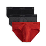 3 Pack Cotton No Show Brief // Black + Charcoal Heather + Red (S)