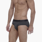 3 Pack Cotton No Show Brief // Black + Charcoal Heather + Red (S)