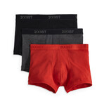 3 Pack Cotton No Show Trunk // Black + Charcoal Heather + Red (S)