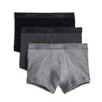 3 Pack Cotton No Show Trunk // Black + Heather Gray + Charcoal Heather (S)