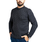 Crewneck Cable Knit Wool Sweater // Dark Gray (XL)