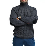 Turtleneck Cable Knit Wool Sweater // Dark Gray (M)