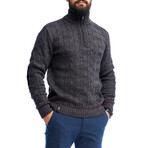 Quarte Zip Cable Knit Wool Sweater // Dark Gray (S)