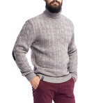 Turtleneck Solid Cable Knit Wool Sweater // Cappuccino (S)