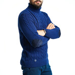 Turtleneck Cable Knit Wool Sweater // Sax (L)