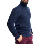 Quarte Zip Cable Knit Wool Sweater // Navy (M)