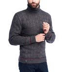 Turtleneck Solid Cable Knit Wool Sweater // Dark Gray (M)