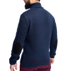 Quarte Zip Cable Knit Wool Sweater // Navy (M)