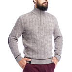 Quarte Zip Cable Knit Wool Sweater // Cappuccino (S)