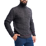 Quarte Zip Cable Knit Wool Sweater // Dark Gray (S)
