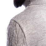 Turtleneck Solid Cable Knit Wool Sweater // Cappuccino (S)
