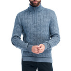Quarte Zip Cable Knit Wool Sweater// Denim (S)
