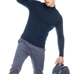 Mock Neck Solid Wool Sweater // Navy (M)