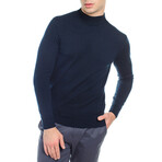 Mock Neck Solid Wool Sweater // Navy (M)
