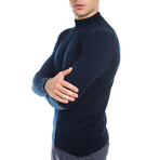 Mock Neck Solid Wool Sweater // Navy (M)